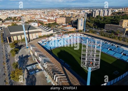 Aus der Vogelperspektive des Stadions La Romareda, derzeit renoviert, Saragossa, Spanien Stockfoto