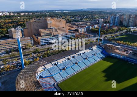 Aus der Vogelperspektive des Stadions La Romareda, derzeit renoviert, Saragossa, Spanien Stockfoto