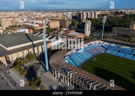 Aus der Vogelperspektive des Stadions La Romareda, derzeit renoviert, Saragossa, Spanien Stockfoto