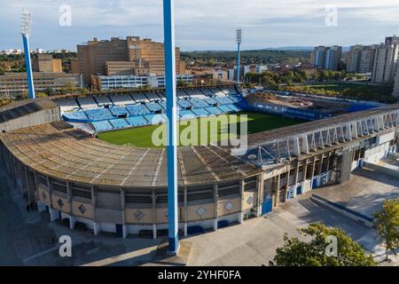 Aus der Vogelperspektive des Stadions La Romareda, derzeit renoviert, Saragossa, Spanien Stockfoto