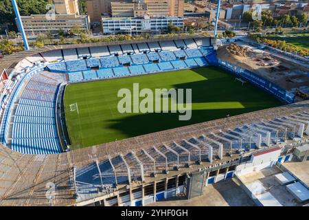 Aus der Vogelperspektive des Stadions La Romareda, derzeit renoviert, Saragossa, Spanien Stockfoto