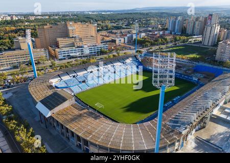 Aus der Vogelperspektive des Stadions La Romareda, derzeit renoviert, Saragossa, Spanien Stockfoto