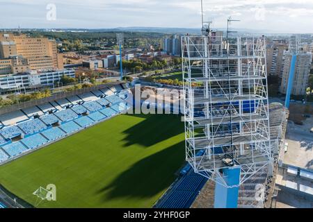 Aus der Vogelperspektive des Stadions La Romareda, derzeit renoviert, Saragossa, Spanien Stockfoto