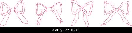 Niedliche pinke Schleife mit Schleife und Spitzendetails. Coquette, mädchenhafter Stil mit Vintage-Flair. Illustration des flachen Vektors auf weißem Hintergrund isoliert. Stock Vektor