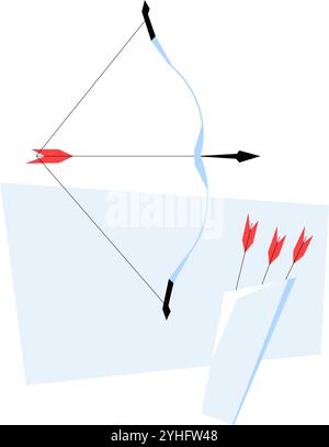 Bogenschießen Bogen Und Pfeil Set In Der Flachen Vektor-Illustration, Die Präzision, Fokus Und Sport Symbolisiert, Isoliert Auf Weißem Hintergrund Stock Vektor