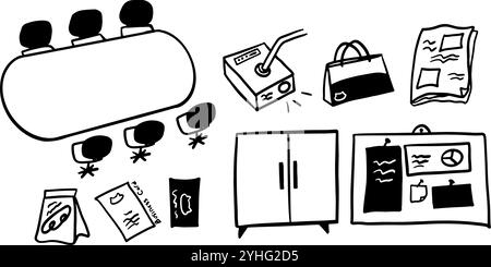 Office Objects Theme Illustration Pack | Minimalistischer Doodle Style Vektor Stock Vektor