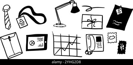 Office Objects Theme Illustration Pack | Minimalistischer Doodle Style Vektor Stock Vektor