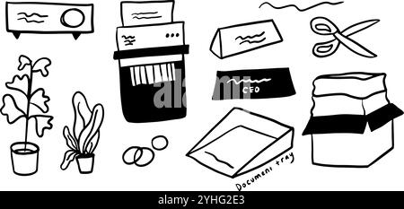Office Objects Theme Illustration Pack | Minimalistischer Doodle Style Vektor Stock Vektor