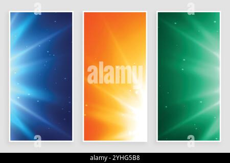 Glühende leer Lichtstrahlen burst Banner einstellen Stock Vektor