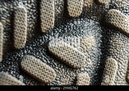 Nahaufnahme einer strukturierten Schuhsohle mit Profildesign und Details auf der strukturierten Oberfläche Stockfoto