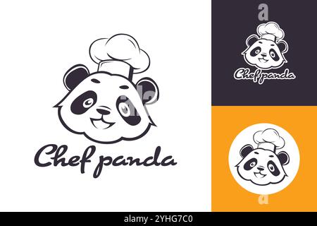 Ein Cartoon-Panda mit Kochmütze und dem Text „Chef Panda“ darunter, der ein kulinarisches Geschäft darstellt. Stock Vektor