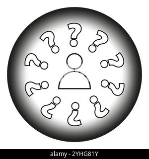 Symbol "Frage". Unsicherheitskonzept. Person mit Fragezeichen. Symbol für Problemlösung. Stock Vektor
