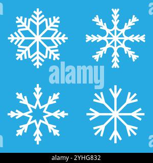 Schneeflocken-Set-Symbol. Weiße Frostsymbole. Blauer Hintergrundvektor. Winterdekorationskollektion. Stock Vektor