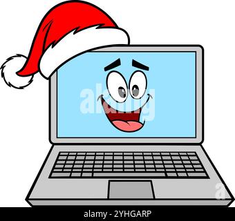 Weihnachtscomputer, handgezeichnete Vektor-Illustration, isoliert auf transparentem Hintergrund Stock Vektor