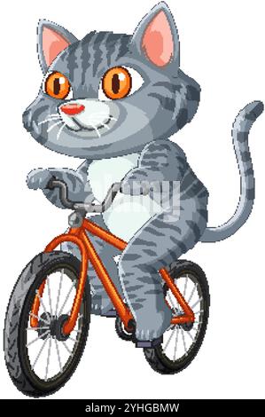 Eine verspielte Katze fährt fröhlich auf einem orangen Fahrrad Stock Vektor