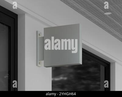 Leeres quadratisches Wandschild mit realistischem architektonischen Hintergrund Stockfoto