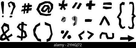 Schriftzeichen und Schildersammlung aus Papier. Interpunktionszeichen-Collage-Set. Symbole, Klammern, Elemente für Dekoration, Poster, Banner, Druck. Lösegeld-Style-Illustration-Paket. Vektor Stock Vektor