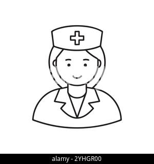 Schwesternsymbol im Linienstil. Doktor Schwester Icon Umriss, Schwester dünne Linie schwarz, Vektor isolierte Linie Illustration. Stock Vektor