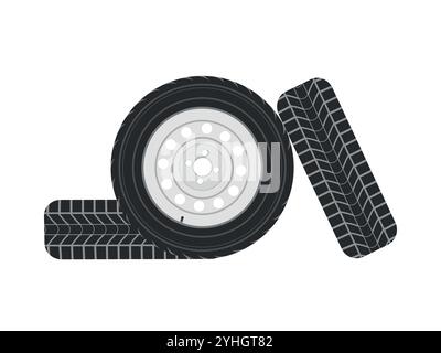 Auto Räder Offroad schwarzen Metallgummi auf weißem Hintergrund, Vektorillustration Stock Vektor