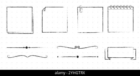 Satz von niedlichen handgezeichneten Doodle-Banner und Bänder isoliert auf weißem Hintergrund für Ihr Design. Ideen für das Bullet Journal. Mädchenkram. Haftnotizen. Stock Vektor