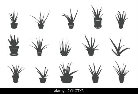 Aloe Vera Silhouette, Aloe Vera svg, Aloe Pflanze Silhouette, Aloe Pflanze svg, Aloe Vera Baum svg, Aloe Vera Vektor Set Stock Vektor