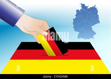 Deutschland Wahlen, Wahlzettel mit deutschen Flaggenfarben, Handeinlagen Wahlpapier, Vektor-Illustration Stock Vektor