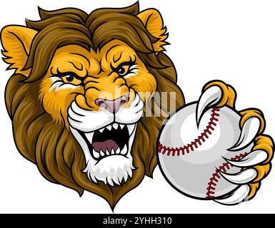 Löwen-Baseball-Ball Tiersport-Team-Maskottchen Stock Vektor