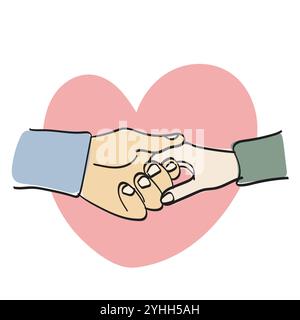 Geliebte Paare halten ihre Hände zusammen mit roter Herzform Illustration Vektor Hand gezeichnet isoliert auf weißem Hintergrund Stock Vektor
