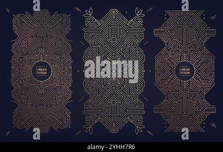 Vektorset Art Deco goldene Linienrahmen, abstrakte gatsby bordes, Ornament bordes, hochwertige Illustrationen. Klassische geometrische Muster, florale Texturen. Stock Vektor