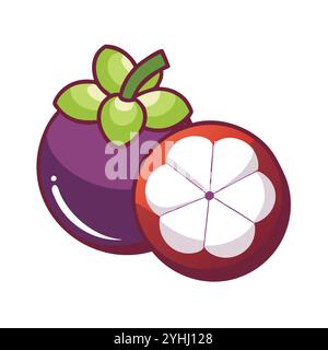 Einfache Vektor-Illustration eines Mangostans, in einem einfachen und sauberen Stil, geeignet für Lebensmittel und Gesundheit Themen. Flache Illustration der Früchte. Stock Vektor
