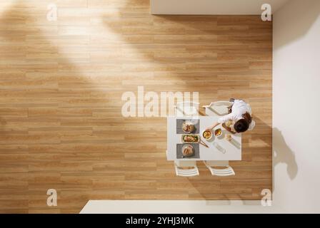 Weißer Tisch und Esstisch Stockfoto