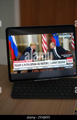 Helsinki, Finnland - 16. Juli 2018 - Donald Trump und Wladimir Putin treffen sich auf dem Russland-Gipfel der Vereinigten Staaten. Stockfoto