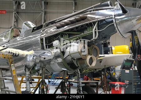 Die Curtiss P-40 Warhawk ist ein einmotoriger, einsitziger, einsitziger Bomber aus Metall, der erstmals 1938 flog. Stockfoto