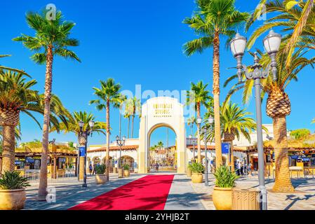 Los Angelos, Kalifornien, USA - 07 September, 2018: Die Welt der berühmten Park Universal Studios in Hollywood. Der Haupteingang zum Park. Stockfoto