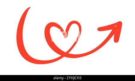 Scribble Liebe Herzform Gebogenes Pfeil Vektorzeichen Stock Vektor