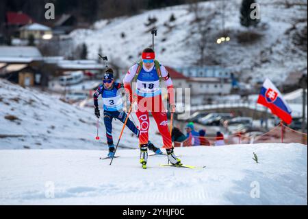 OSRBLIE, SLOWAKEI, 24. JANUAR 2024: Biathlon-Frauen-Rennen. Die Zuschauer unterstützen Athleten beim Wintersport der olympischen spiele. Stockfoto