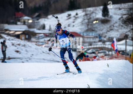 OSRBLIE, SLOWAKEI, 24. JANUAR 2024: Biathlon-Frauen-Rennen. Die Zuschauer unterstützen Athleten beim Wintersport der olympischen spiele. Stockfoto