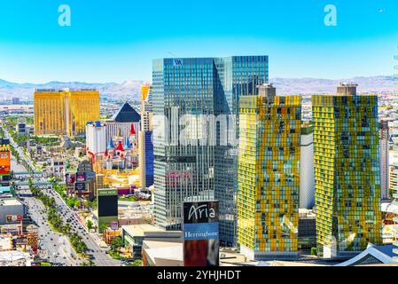 Las Vegas, Nevada, USA - 17. September 2018: die Hauptstraße von Las Vegas Strip. Blick von oben. Stockfoto