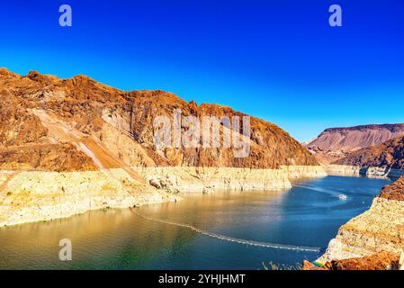 Berühmte und erstaunliche Hoover Dam am Lake Mead, Nevada und Arizona Grenze, USA. Stockfoto