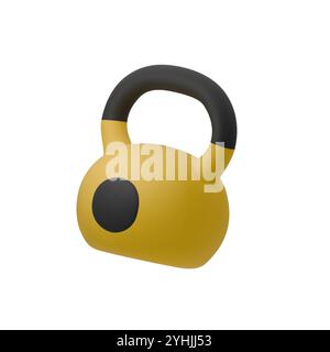 3D-Vektor-Illustration der Kettlebell mit schwarzem Griff und gelbem Körper, isoliert auf weißem Hintergrund. Ideal für Fitness, Workout und Fitnessthemen Stock Vektor