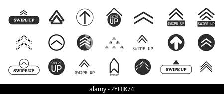 Pfeiltaste nach oben wischen, Symbol für Bildlauf in der benutzeroberfläche. Einfache Benutzeroberfläche, Satz von Schaltflächen für Social-Media-Symbol. Wischen Sie nach oben, Pfeiltasten nach oben. Vektorabbildung Stock Vektor