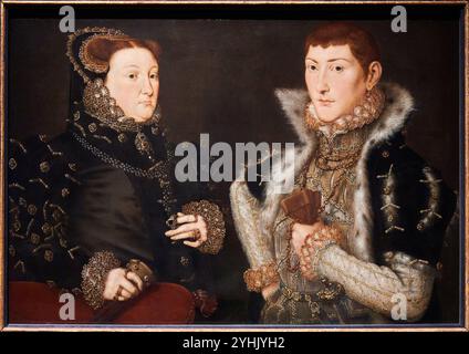 Mary Neville, Lady Dacre (1524–ca. 1576) und Gregory Fiennes, 10. Baron Dacre, (1539–1594), 1559, von Hans Eworth, National Portrait Gallery, Lond Stockfoto