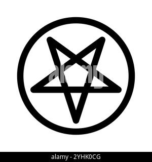 Invertiertes Pentagramm umschriebenes durch einen Kreis. Fünfzackiges Sternschild. Magisches Symbol des Satanismus. Einfache flache schwarze Abbildung. Stock Vektor