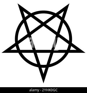 Invertiertes Pentagramm umschriebenes durch einen Kreis. Fünfzackiges Sternschild. Magisches Symbol des Satanismus. Einfache flache schwarze Abbildung. Stock Vektor