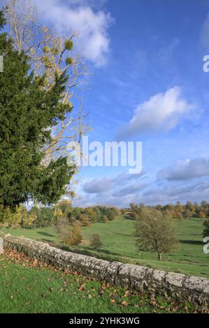 Boughton Monchelsea Village, Kent, Großbritannien. Blick vom Kirchhof der Peterskirche, Blick auf den Hirschpark und den Weald von Kent. November Stockfoto