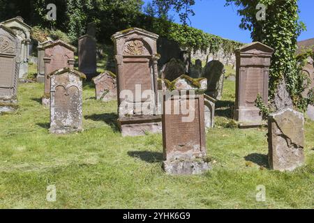 Jüdischer Friedhof Haigerloch, geschaffen 1803, Grabsteine, Inschrift, jüdische Gemeinde, Judentum, Kulturdenkmal, Haigerloch, Zollernalbkreis, Baden-W Stockfoto