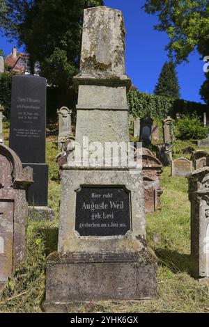 Jüdischer Friedhof Haigerloch, geschaffen 1803, Grabsteine, Inschrift, jüdische Gemeinde, Judentum, Kulturdenkmal, Haigerloch, Zollernalbkreis, Baden-W Stockfoto