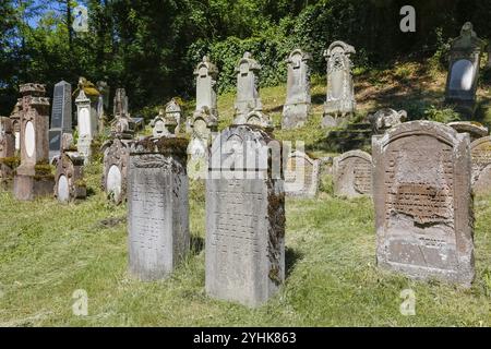 Jüdischer Friedhof Haigerloch, geschaffen 1803, Grabsteine, Inschrift, jüdische Gemeinde, Judentum, Kulturdenkmal, Haigerloch, Zollernalbkreis, Baden-W Stockfoto