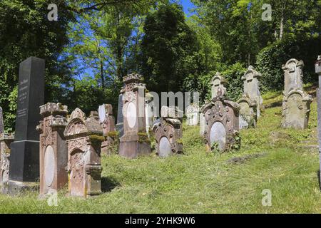 Jüdischer Friedhof Haigerloch, geschaffen 1803, Grabsteine, Inschrift, jüdische Gemeinde, Judentum, Kulturdenkmal, Haigerloch, Zollernalbkreis, Baden-W Stockfoto