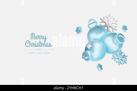 Frohe Weihnachten und frohe Neujahrsgeschichte. Weihnachtsbaum, Geschenkboxen, Weihnachtskugeln. Weihnachtselement für Web, Banner, Grußkarte, templat Stock Vektor